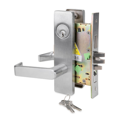 DXML Series Brushed Chrome Grade 1 Entry Mortise Lock Door Handle with Escutcheon Lever -  Pro-Edge HD