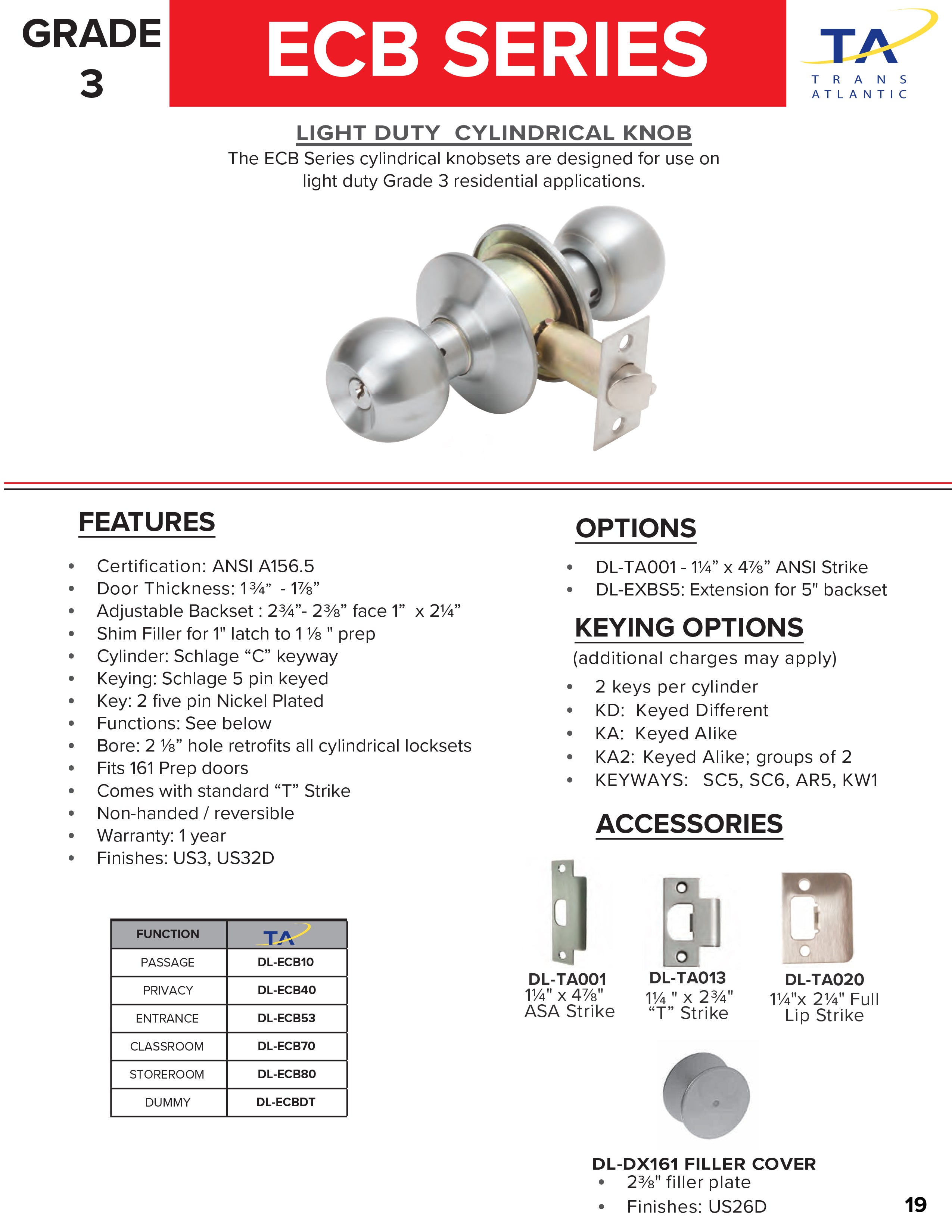 Light Duty Bright Brass Cylindrical Grade 3 Keyed Storeroom Door Knob with 2-3/4 in. Backset -  Pro-Edge HD