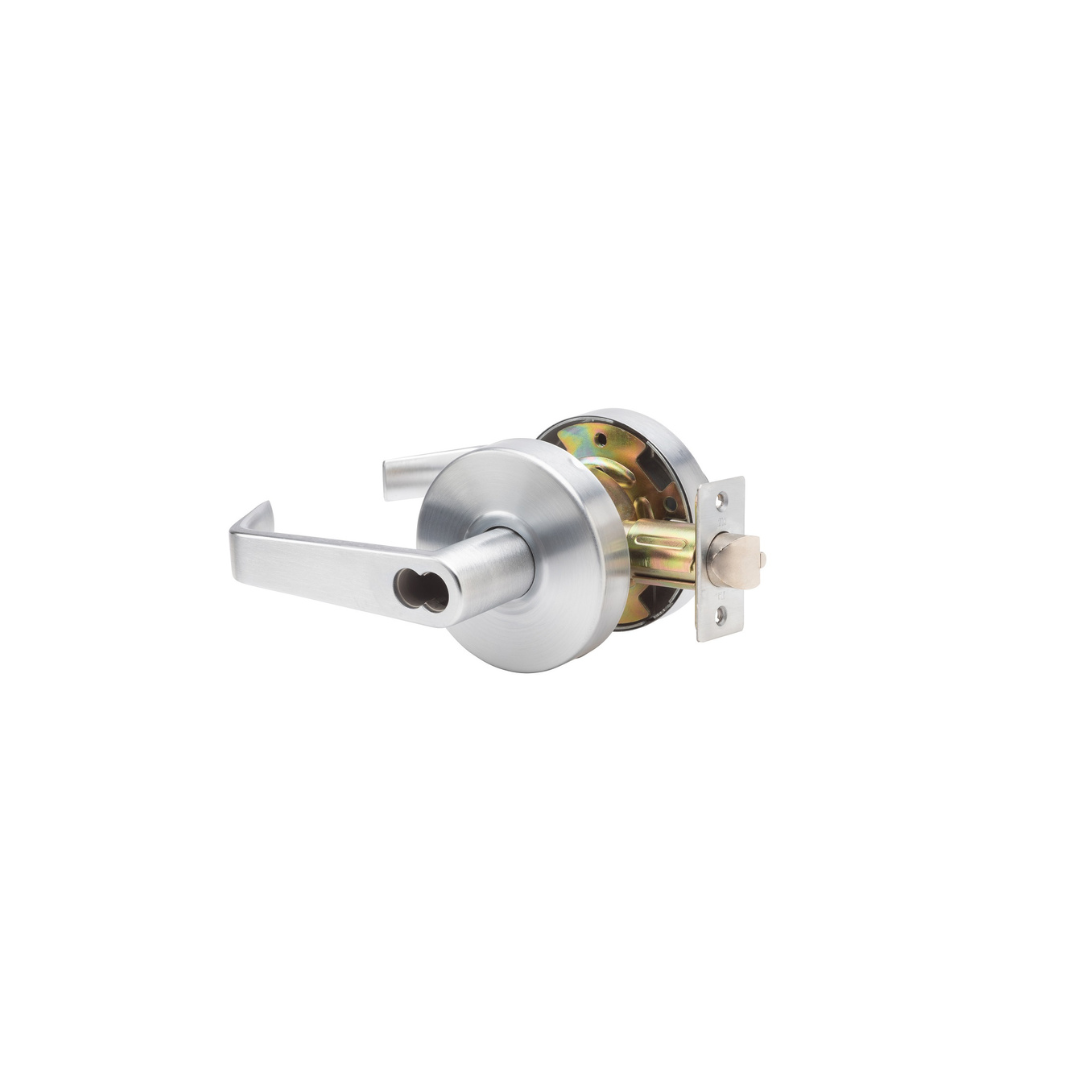 Heavy-Duty Brushed Chrome Grade 1 Commercial Storeroom Lever with Door Handle Lock and IC Core