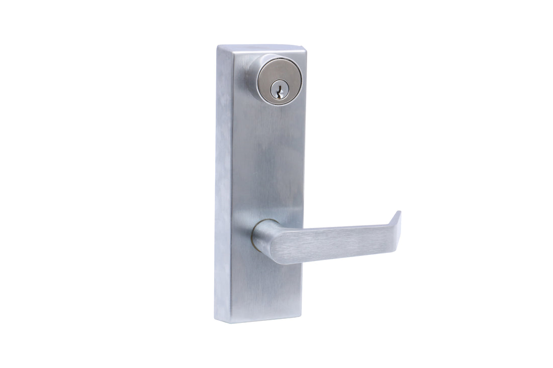 Brushed Chrome Commercial Storeroom Escutcheon Lever Trim with Lock for Panic Exit Device -  Pro-Edge HD