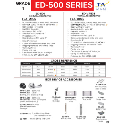 500 Series Grade 1 Commercial 36 in Fire Rated Rim Panic Exit Device -  Pro-Edge HD