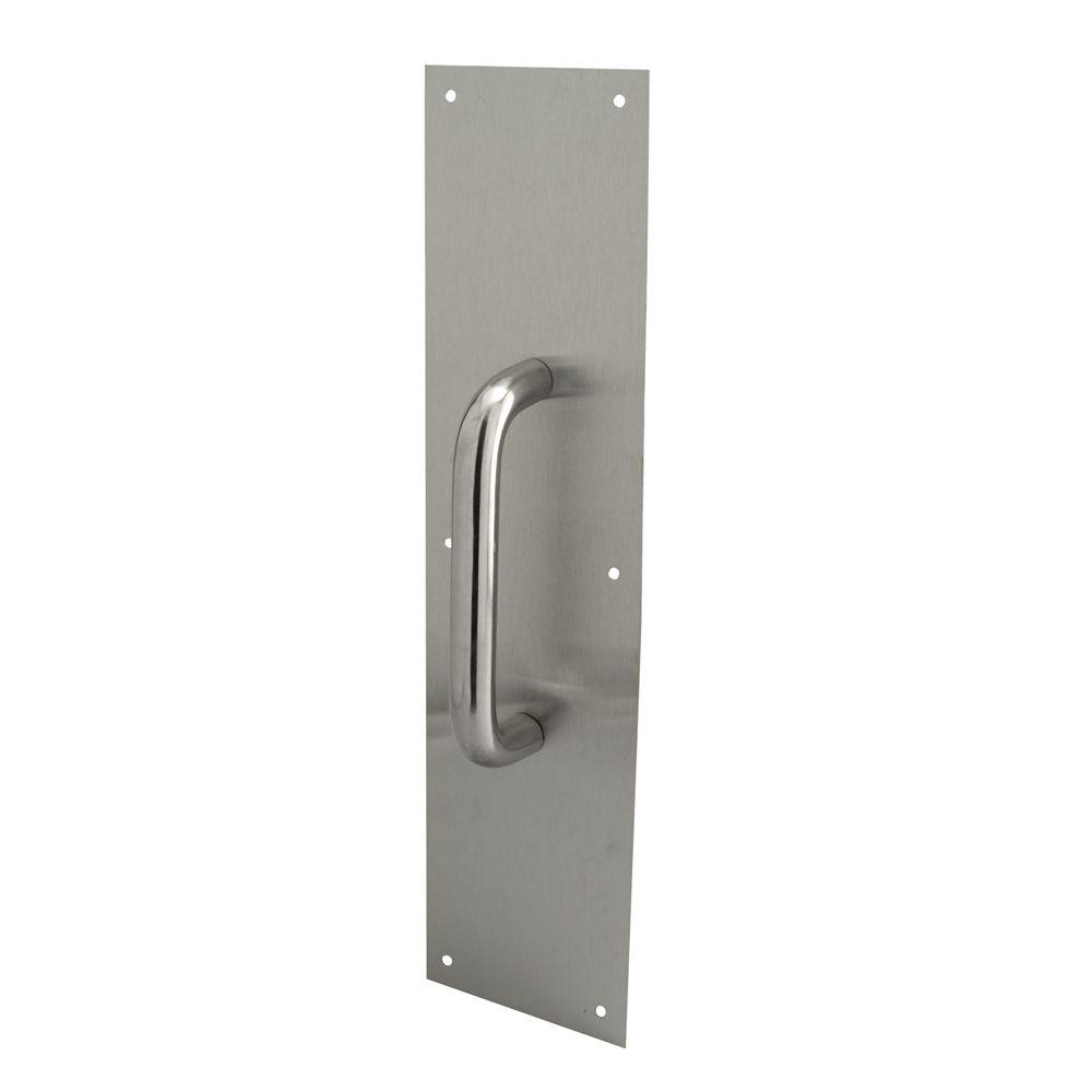Refined 4 in. x 16 in. ADA Pull Plate with Elegant Round Handle - Supreme Door Guard -  Pro-Edge HD
