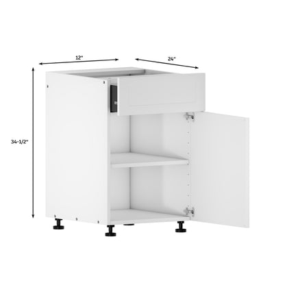 Quick Assemble Modern Style with Soft Close, White Shaker Base Kitchen Cabinet 1 Drawer (12 in W x 24 in D x 34.50 in H)