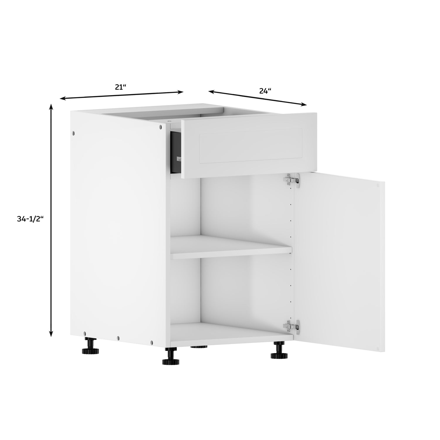 Quick Assemble Modern Style with Soft Close, White Shaker Base Kitchen Cabinet 1 Drawer (21 in W x 24 in D x 34.50 in H)