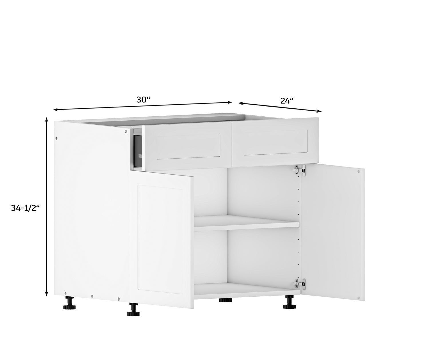 Quick Assemble Modern Style with Soft Close, 30 in White Shaker Base Kitchen Cabinet (30 in W x 24 in D x 34.50 in H) -  Pro-Edge HD