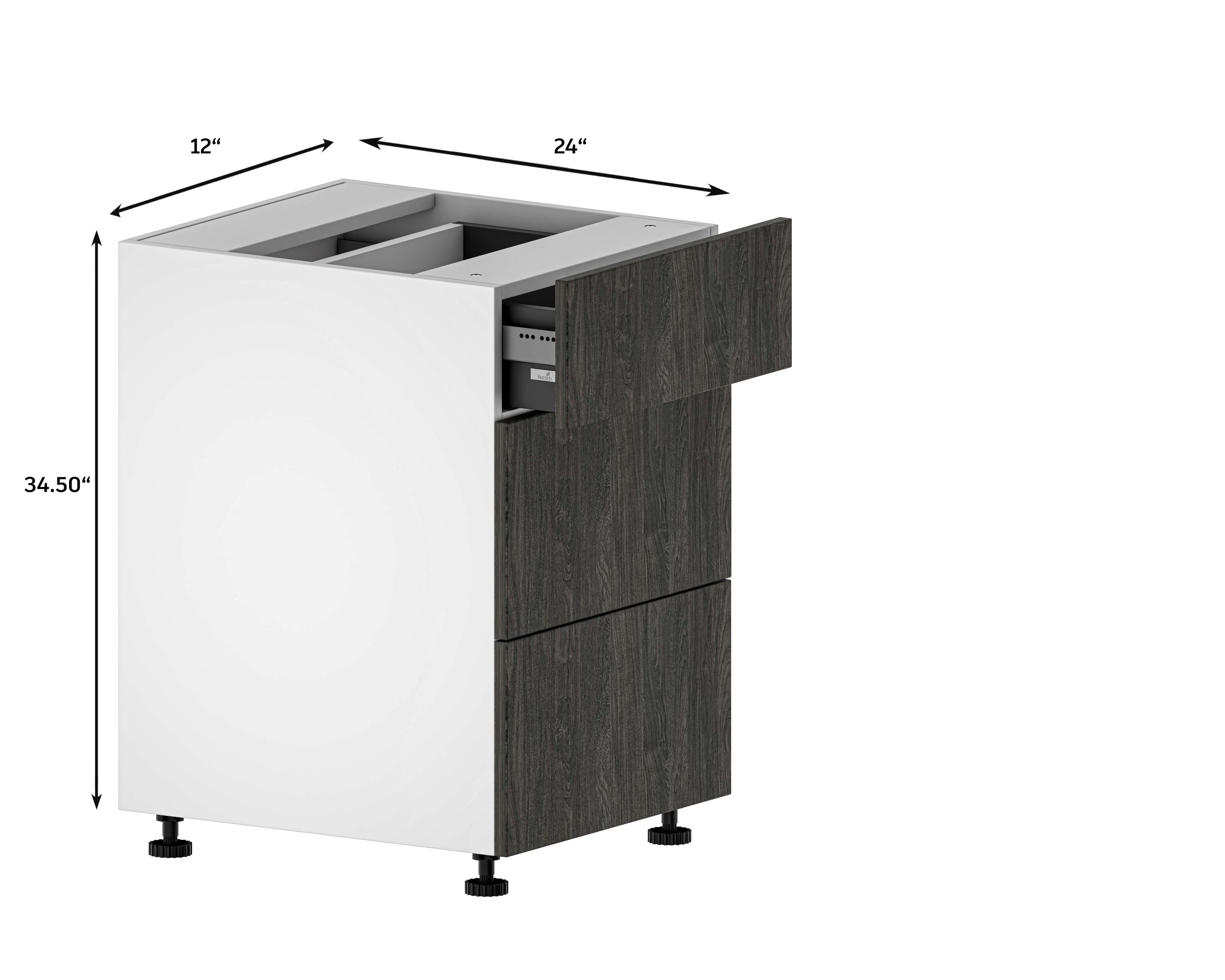 Quick Assemble Modern Soft Close 12 in Base Kitchen Cabinet, 3 Drawer (12 in W x 24 in D x 34.50 in H) -  Pro-Edge HD