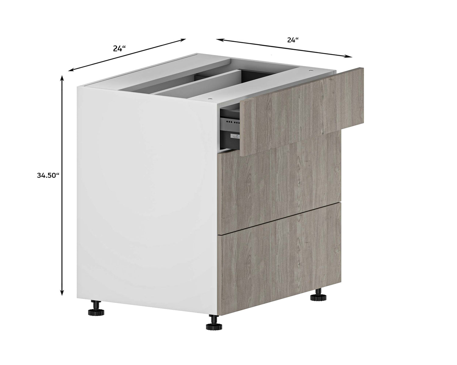 Quick Assemble Modern Style with Soft Close 24 in Base Kitchen Cabinet, 3 Drawer (24 in W x 24 in D x 34.50 in H) -  Pro-Edge HD