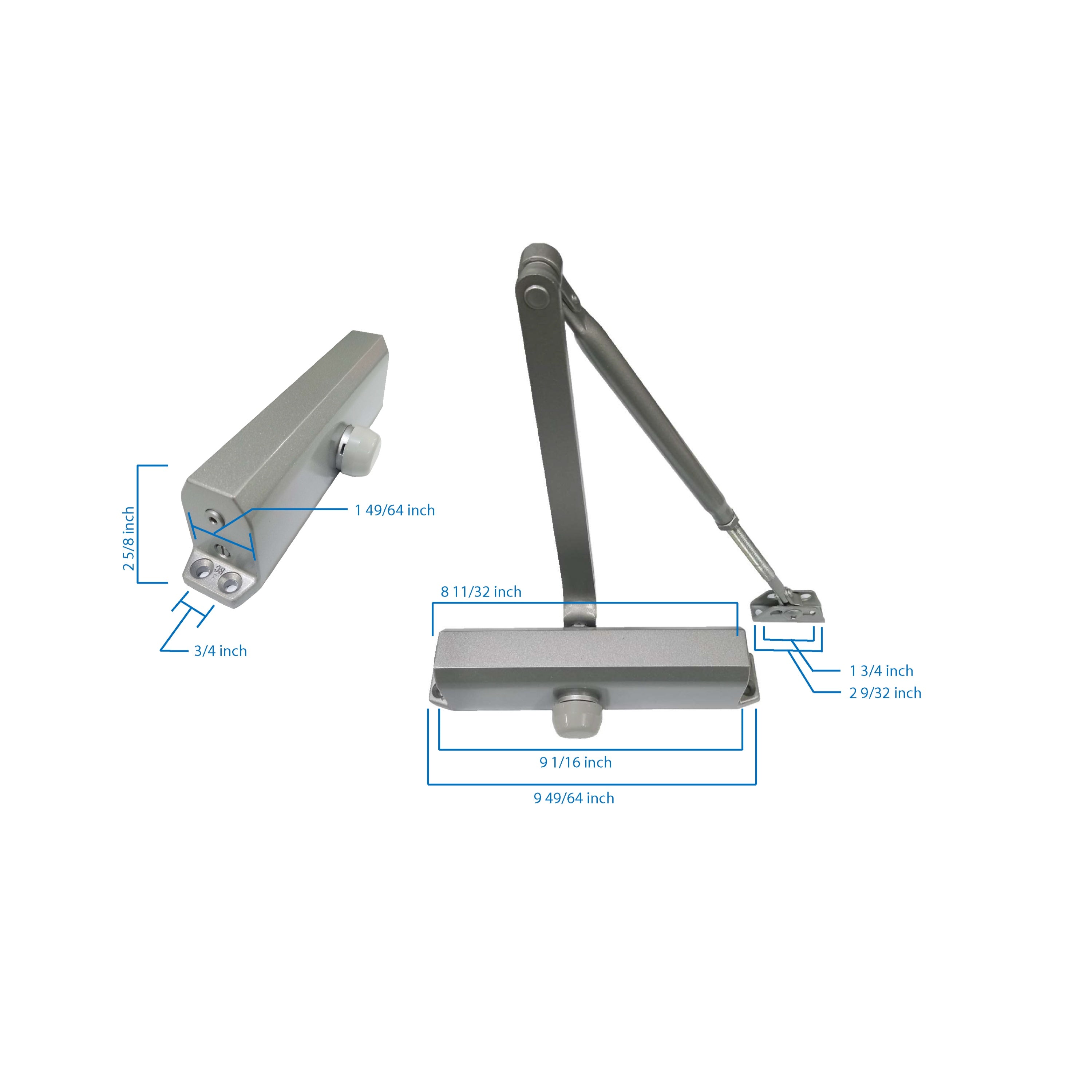 Commercial ADA Grade 1 Door Closer in Aluminum with Adjustable Spring Tension Sizes 1-4 (w/Cover, PAB and Thru Bolts) -  Pro-Edge HD