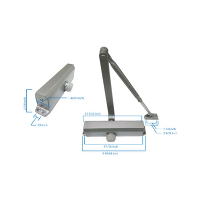Commercial ADA Grade 1 Door Closer in Aluminum with Adjustable Spring Tension Sizes 1-4 (w/Cover, PAB and Thru Bolts) -  Pro-Edge HD