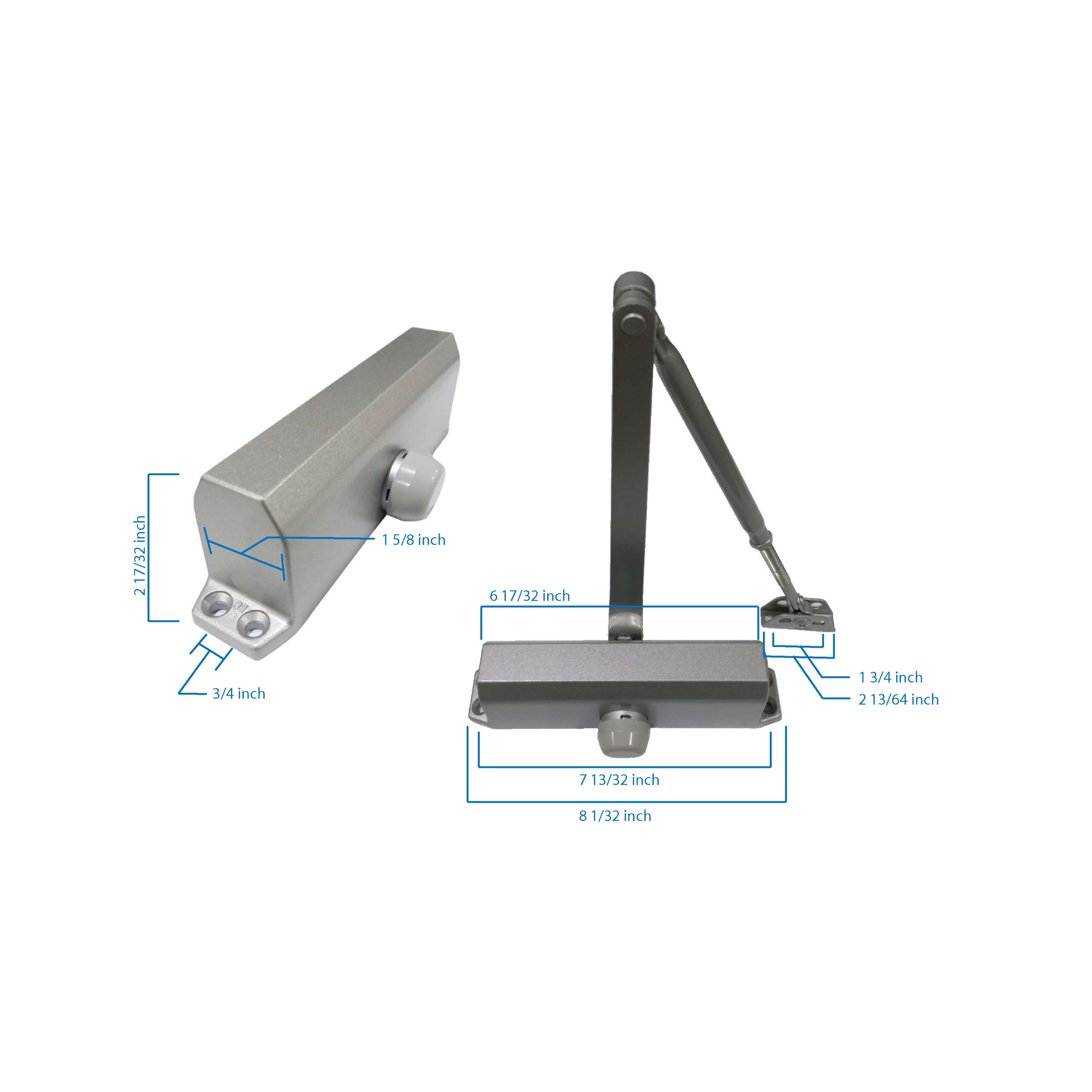 Commercial Grade 3 Door Closer with Hold Open Arm in Aluminum - Size 3