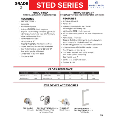 STED Series Grade 2 Storefront 48 in Rim Narrow Stile Panic Exit Device with Cylinder